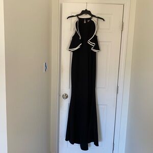 Vince Camuto Black Evening Gown with White Trim